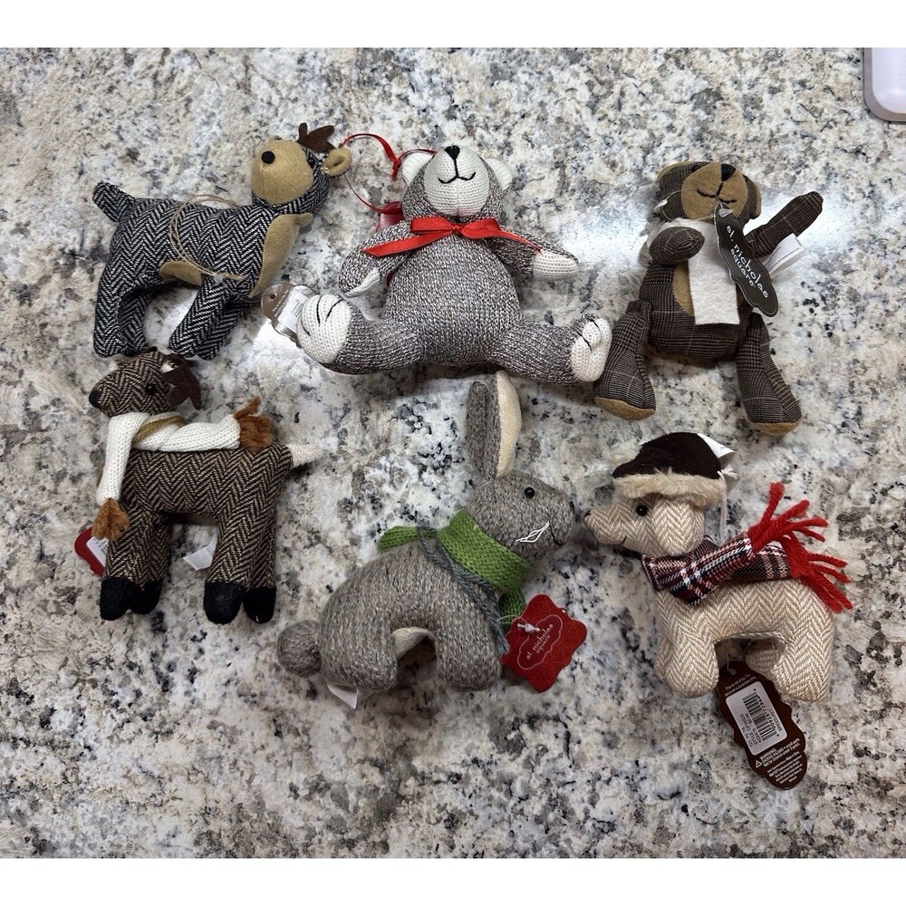 St Nicholas Square Knitted Stuffed Ornaments 6 pc. Set Woodland Animals NWT